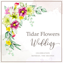 beautiful watercolor floral wreath wedding card
