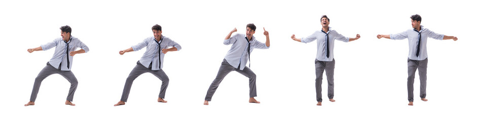 Young barefooted businessman isolated on white 