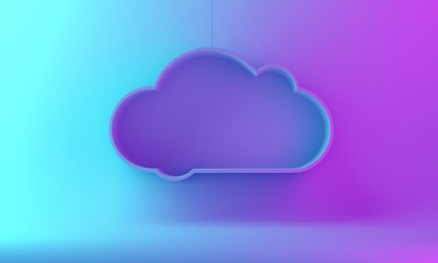 Empty Blue Purple gradient hanging shelf cloud shape for product display mock up. 3D rendering illustration.