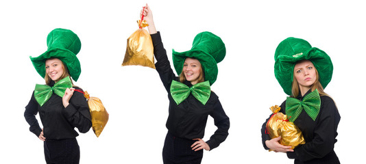 Young woman with green giant bow-tie 