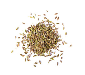 dill seeds  isolated on the white background. top view