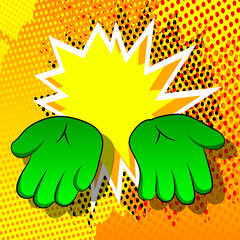 Vector cartoon empty hands. Illustrated hand sign on comic book background.