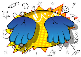 Vector cartoon empty hands. Illustrated hand sign on comic book background.