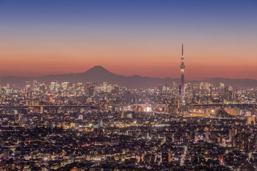 Fototapeta na wymiar Tokyo city night view with Mt.Fuji