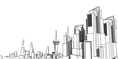 3D illustration architecture building perspective lines.