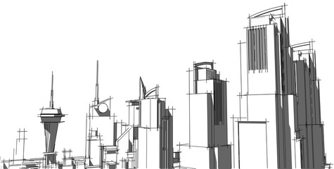 Obraz premium 3D illustration architecture building perspective lines.