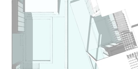 3D illustration architecture building perspective lines.