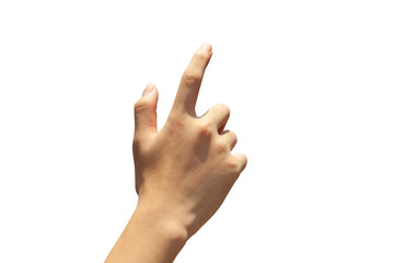 hand finger holding sliding ,blank touch screen on white background