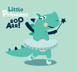Funny dinosaur princess ballerina