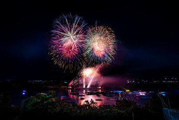 Colorful fireworks over the river during January festivities in Chiapas Mexico