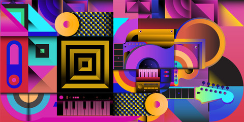 Vector illustration music instrument and colorful art background
