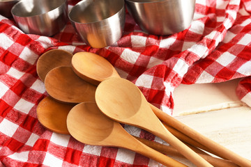 Wooden Mixing Spoons Close Up