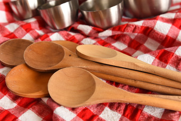 Wooden Mixing Spoons Close Up