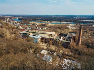 Fototapeta na wymiar Ruined abandoned sugar factory, aerial view