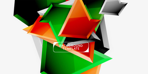 Bright colorful triangular poly 3d composition,abstract geometric background, minimal design, polygonal futuristic poster