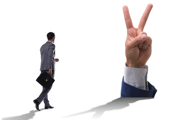 Obraz premium Hands showing victory sign in business concept