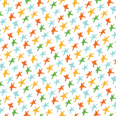 Fun Abstract colorful Star Painting with white background. Seamless Repeating Pattern. Great for surface and textile design.