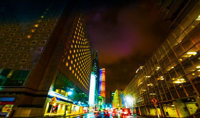 Traffic in downtown Miami at night