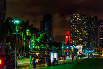 Fototapeta na wymiar People in downtown Miami at night