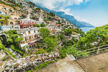 Positano shoreline on a springtime day