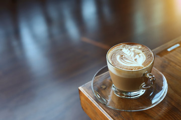 hot latte coffee in cafe
