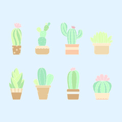 Cute pastel hand drawn cactus plant in the pots