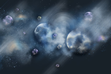digital painting space with nebula and stars