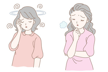 Woman dizzy, sigh expression