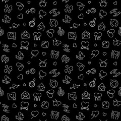 Love vector concept outline seamless pattern with dark background
