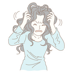 Woman's discomfort, irritable expression