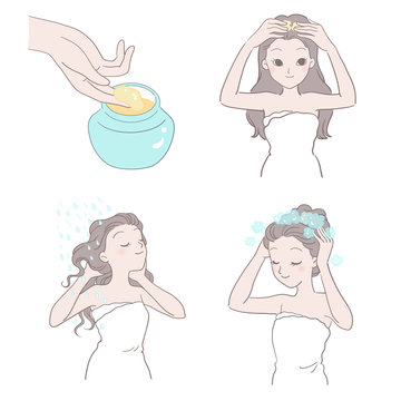 Massage the scalp, the steps to wash the hair - schematic