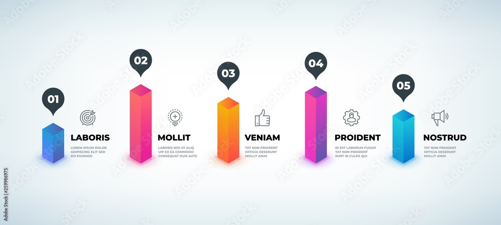 Poster step infographic. realistic business diagram elements, 3d workflow presentation chart, vector option