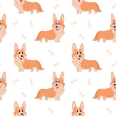 Seamless corgi pattern. Cartoon home pet, set of cute puppies for print, posters and postcard. Vector corgi animal pattern