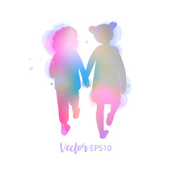 Two best friends girls holding hands walking togather.  Friendship. Vector illustration