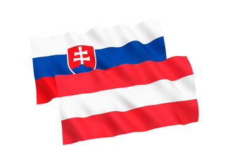 National fabric flags of Austria and Slovakia isolated on white background. 3d rendering illustration. 1 to 2 proportion.