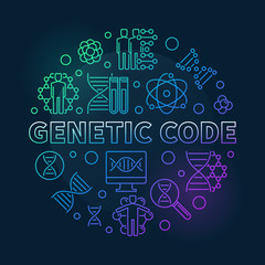 Fototapeta na wymiar Genetic Code vector round concept colored outline illustration on dark background