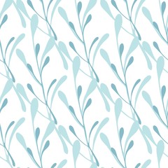 Herb leaf branch backdrop. Greeny branches seamless pattern.