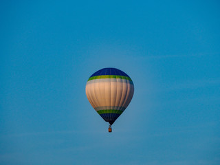 Blue Green White Hot Air Balloon Blue Sky