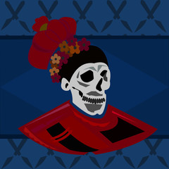 Skull king or king of red skull on blue pattern
