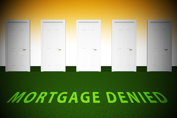 Mortgage Denied Doorway Demonstrates Property Purchase Loan Turned Down - 3d Illustration