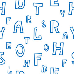 Blue letters on white background. Seamless pattern. Vector.