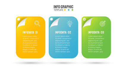 Business infographic template with 3 options and marketing icons. Creative design colorful paper elements. Can be used for presentation, annual report, business process step, banner, info graph.