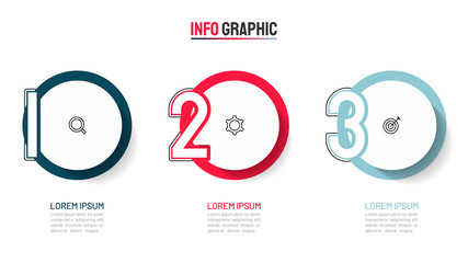 Business infographic design label with number options. Timeline with 3 circle, steps or processes.
