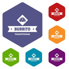 Burrito icons vector colorful hexahedron set collection isolated on white 