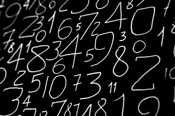 Background of numbers. from zero to nine. Mathematical equations and formulas. Numbers texture