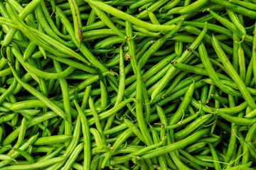 Fresh organic green beans in local marketplace