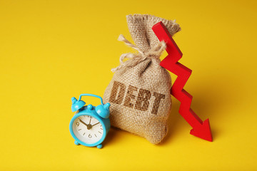 Taxes and interest on debt payments. Overdue payments, penalties. Red arrow down.