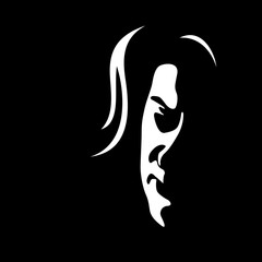 Adult woman's face on the black background - Vector