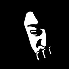 Sad pensive man on the black background - Vector