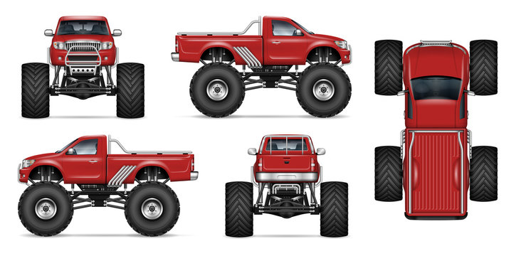 Realistic monster truck vector mock-up